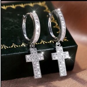 Unbranded Zirconia Cross Pendant Earrings Women OS Silver Fashion Dangle